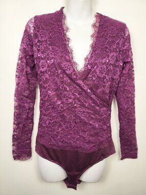 C'est Moi Magenta Lace Wrap-Front Bodysuit | Size MEDIUM